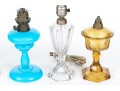 Group Of Five Antique Glass And Brass Oil Lamps