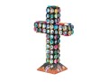 Signed Mixed Media Sculpture Of The Cross With Painted Bottle Caps
