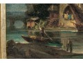 Diminutive Antique Oil On Panel, Landscape With Waterway