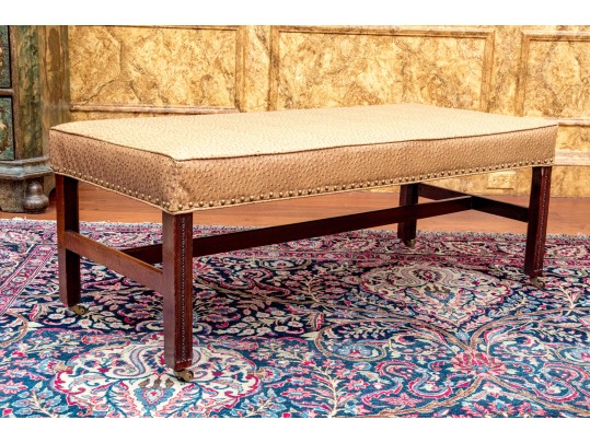 Fabulous George III Style Carved Mahogany Custom Ostrich Upholstered Bench