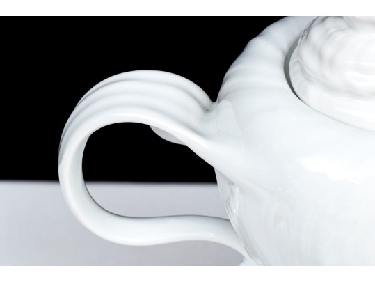 Three Piece Royal Copenhagen White Glazed Shell Form Coffee Set