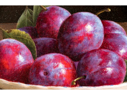 Signed Danïs Oil On Canvas, Still Life Of Plums