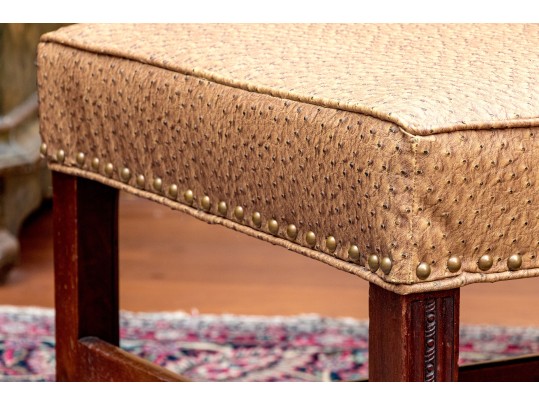 Fabulous George III Style Carved Mahogany Custom Ostrich Upholstered Bench