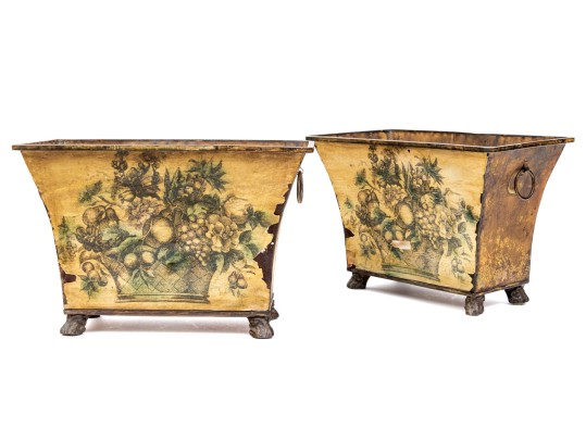 Pair Of Decorative Sterling Industries Footed Tole Planters