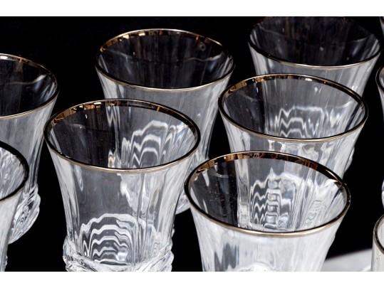 Quality Set Of Twenty-Eight Pressed Glass Set With Silvered Mouth Rims