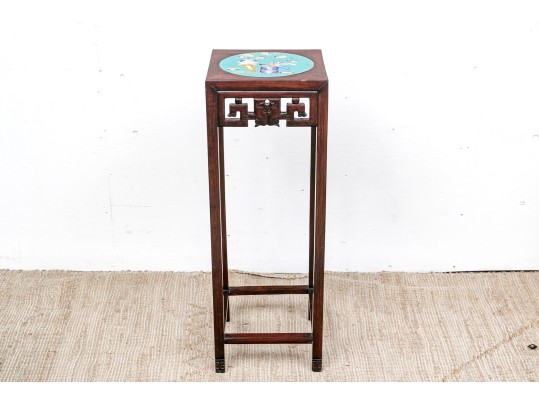 Chinese Wood Stand With Champleve Inset Top