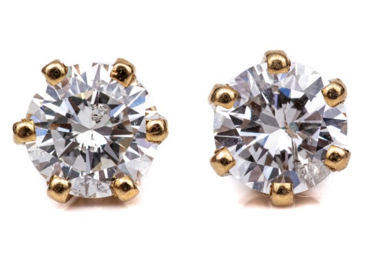 14k Yellow Gold Diamond Stud Earrings, App. 0.90 TCW