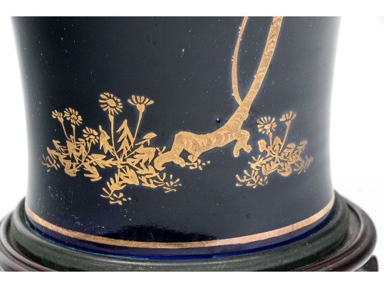 Japanese Gilt Enameled On Cobalt Ground Ceramic Table Lamp
