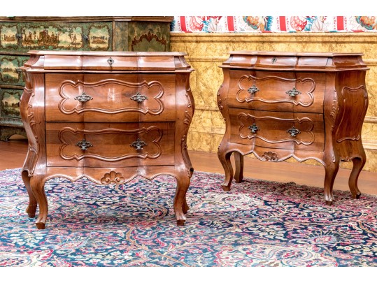 Pair Of Louis XV Style Walnut Bombe Form End Tables