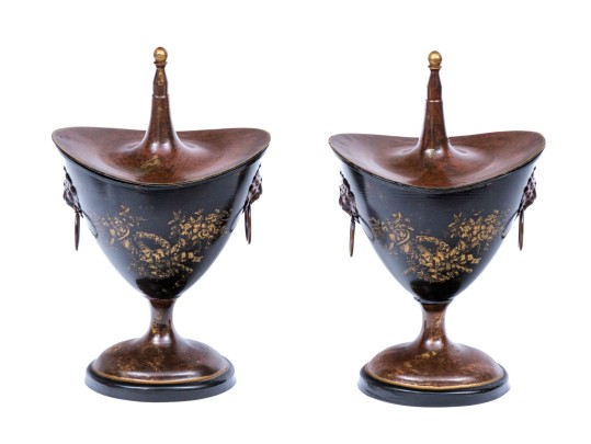 Pair Of Italian Tole Lidded Cachepots