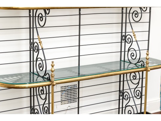 Antique Large Iron, Brass, And Glass Baker's Rack