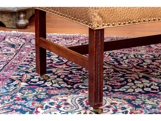 Fabulous George III Style Carved Mahogany Custom Ostrich Upholstered Bench
