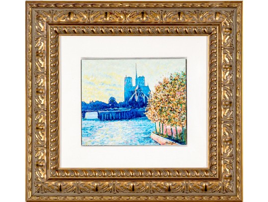 Andre Bardet, Oil On Board, Impressionist Style Painting Of Notre Dame