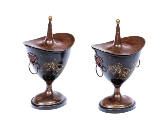 Pair Of Italian Tole Lidded Cachepots