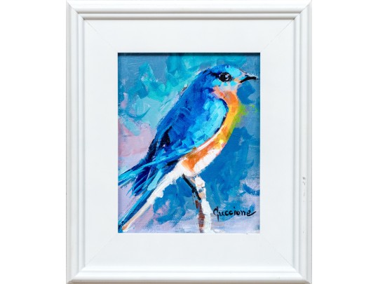 Guccione (Brazilian-American, B. 20th C.) Oil On Canvas, Blue Bird 