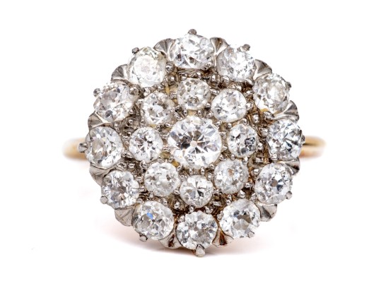 14k Yellow Gold Impactful Vintage Round Diamond Cluster Ring, App. 1.10 TCW, Size 8-