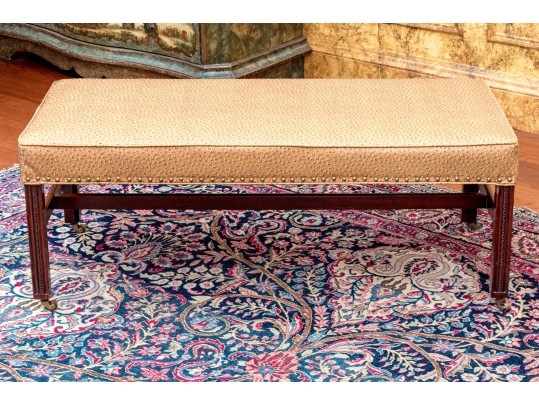 Fabulous George III Style Carved Mahogany Custom Ostrich Upholstered Bench