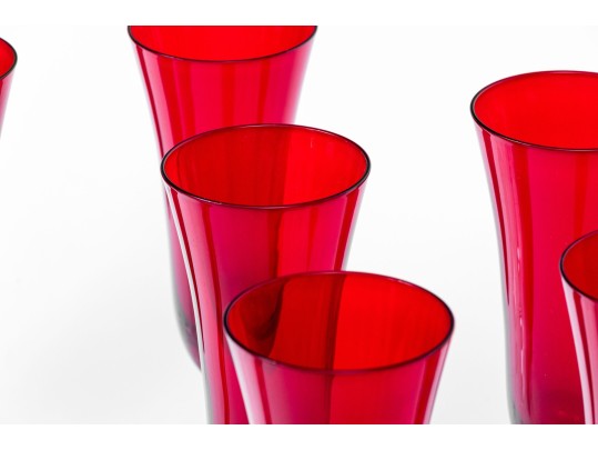 Set Of Twelve Bohema Elegant Ruby Glass Stemmed Champagne Flutes