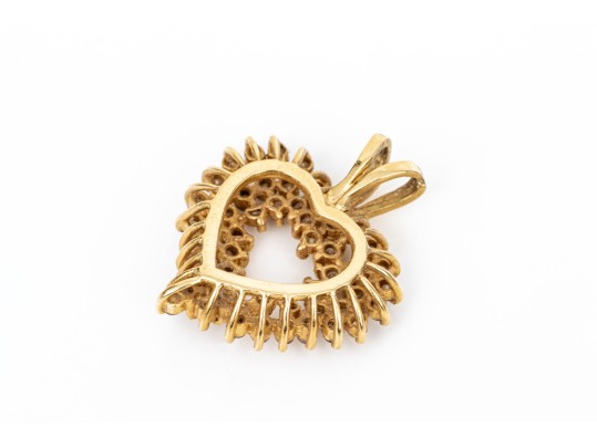 14k Yellow Gold Diamond Set Open Heart Cluster Pendant, App. 0.55 TCW