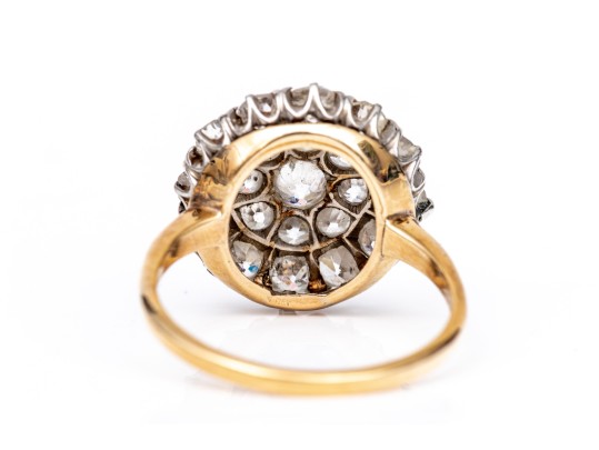 14k Yellow Gold Impactful Vintage Round Diamond Cluster Ring, App. 1.10 TCW, Size 8-