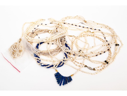 Collection Of Assorted Beaded Rice Style Cultured Freshwater Pearl Necklaces