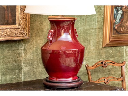 Chinese Sang De Bouef Glazed Archaistic 'Hu' Vase Form Table Lamp