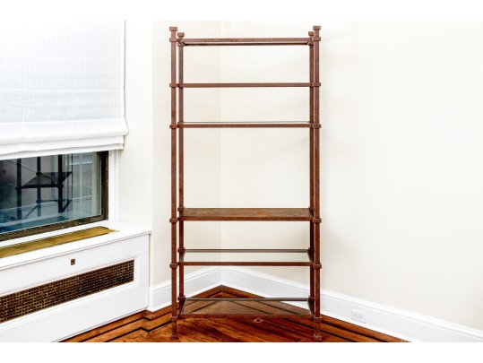 Iron, Oak, And Glass Etagere