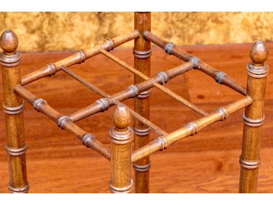Antique Mahogany Faux Bamboo Umbrella Stand With Tray