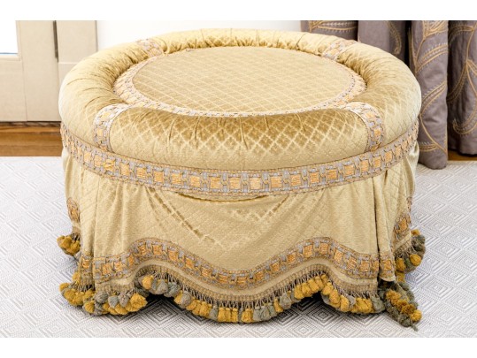Decadent Velvet Upholstered Ottoman With Tassel Trim