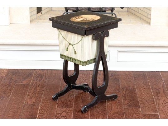 Vintage Regency Style Hand-Painted Sewing Side Table