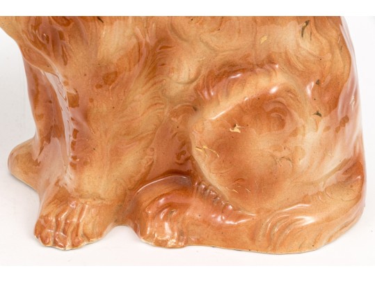 Pair Of English Staffordshire Ceramic Dogs With Inlaid Glass Eyes