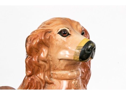 Pair Of English Staffordshire Ceramic Dogs With Inlaid Glass Eyes