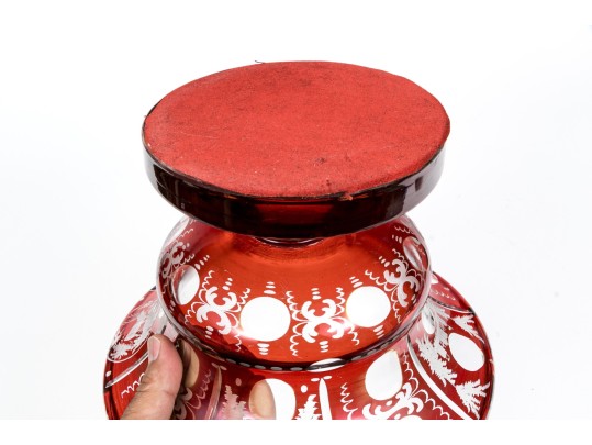 Bohemian Ruby-To-Clear Cut Glass Footed Centerpiece Bowl