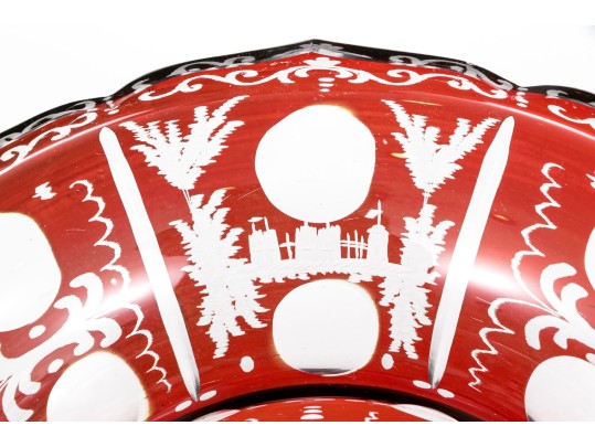 Bohemian Ruby-To-Clear Cut Glass Footed Centerpiece Bowl