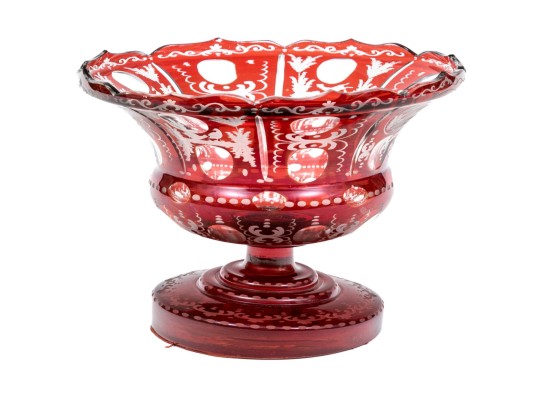 Bohemian Ruby-To-Clear Cut Glass Footed Centerpiece Bowl