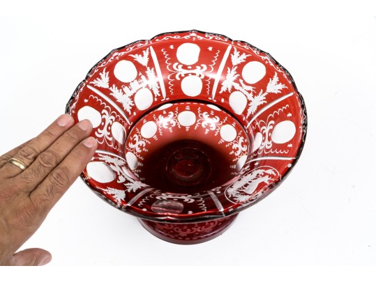 Bohemian Ruby-To-Clear Cut Glass Footed Centerpiece Bowl