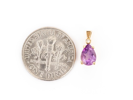 14k Yellow Gold Classic Amethyst And White Topaz Topped Pendant