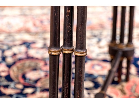Antique Tole Tray Top Table With Faux Bamboo Frame