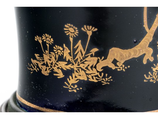 Japanese Gilt Enameled On Cobalt Ground Ceramic Table Lamp