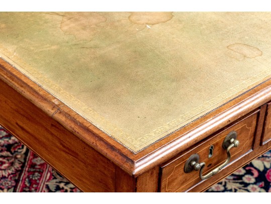 Antique Mahogany Gilt Tooled Leather Top Desk