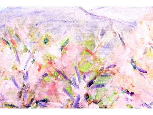 Alexander Beattie (20th C.) Impressionist Style Landscape With Mountains And Trees In Bloom