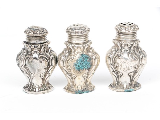 Group Of Four Antique Sterling Silver Shakers And A Salt, 3.735