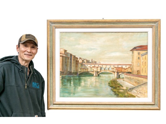 Signed G. Massi, Oil On Canvas, Ponte Vecchio, Florence