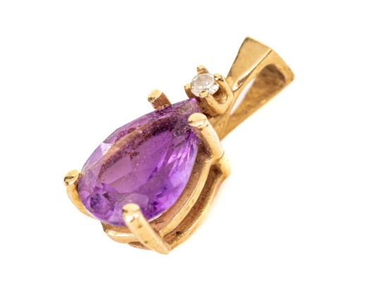 14k Yellow Gold Classic Amethyst And White Topaz Topped Pendant