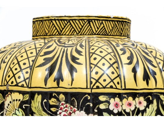 Pair Of Painted And Lobed Ceramic Jars