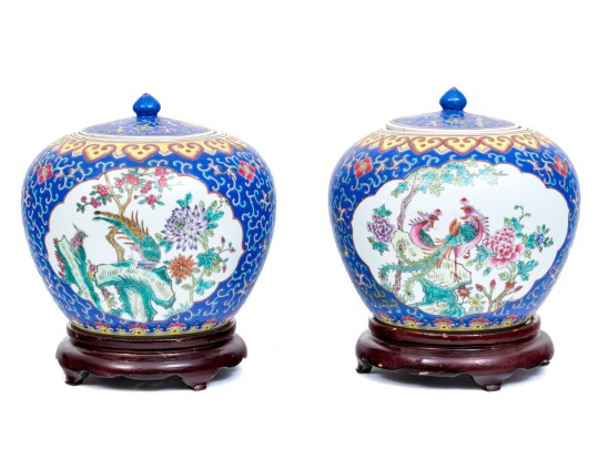Pair Of Chinese Famille Rose Porcelain Ginger Jars