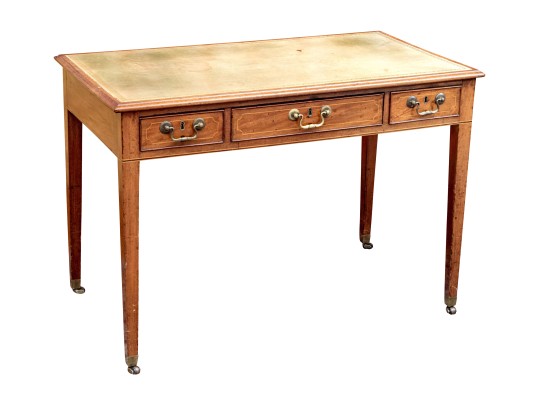 Antique Mahogany Gilt Tooled Leather Top Desk