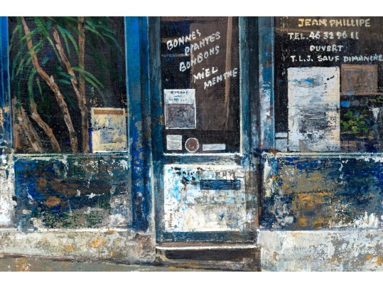 Chiu Tak Hak (Chinese-French, B. 1943) Acrylic On Canvas, L'Herbier Shop Facade