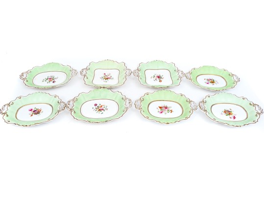 Antique Set Of Eight Twin Handled Serving Plates