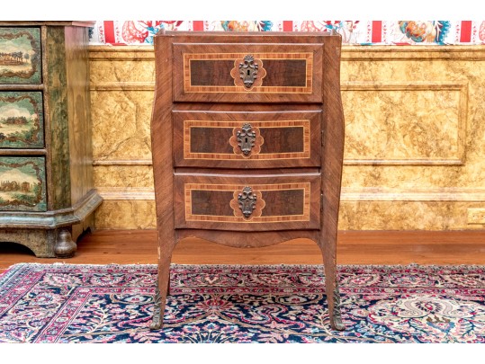 Antique Marquetry Inlaid Serpentine Front Cabinet